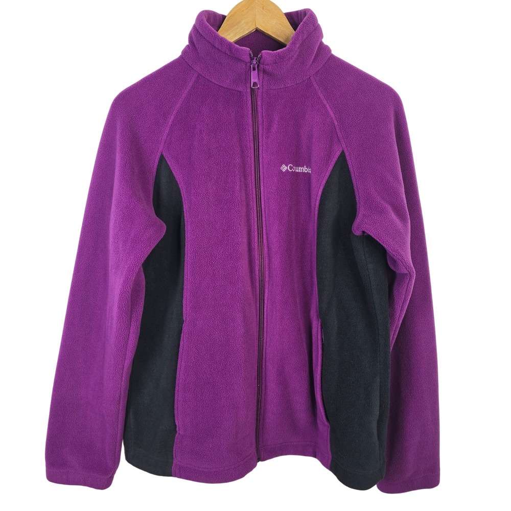 Columbia Womens Full Zip Fleece Jacket Purple Black Colorblock XL6578 Large